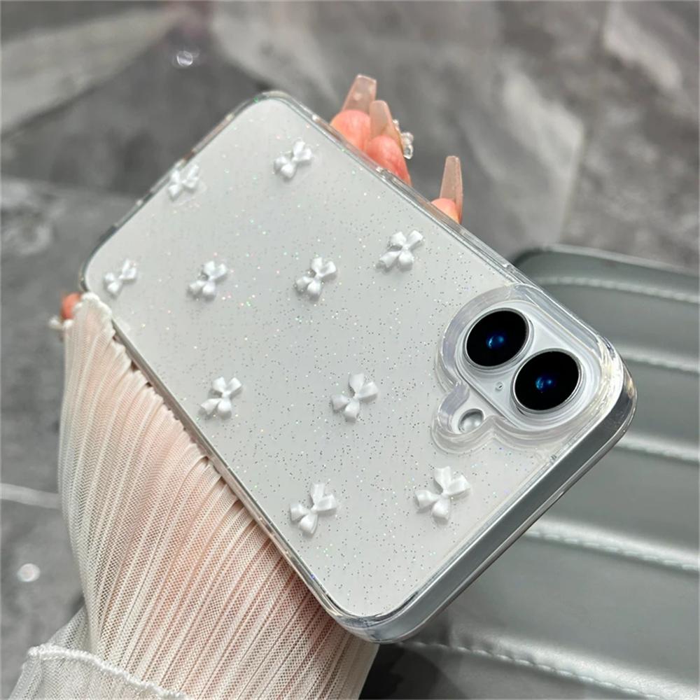 Süße 3D-Schleife Glitzer Hülle Für iPhone 17 Air 16 15 13 11 Pro Max 14 Plus 12 X XS XR Koreanisches Mädchen Epoxid Klare Hülle