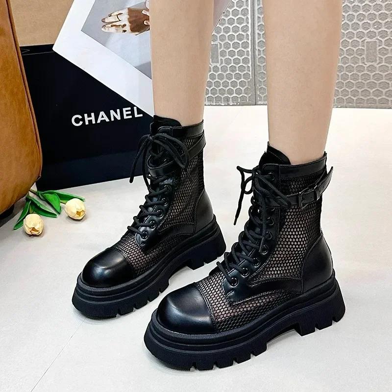 2024 New Solid Color Thin Hollow Mesh Fashionable, Comfortable, Non Slip, Breathable, Wear-resistant Women's Short Cool Boots