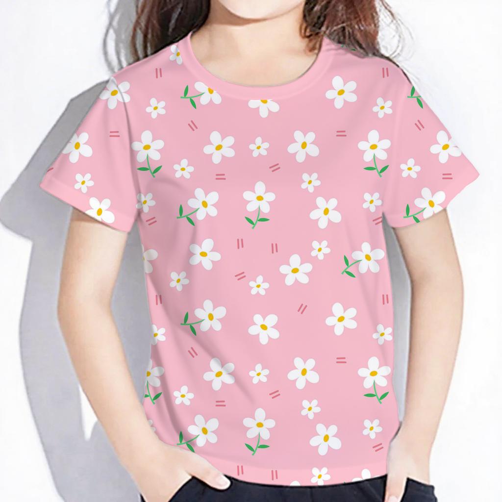 2024 Children's Clothing Girl T-Shirt Short Sleeve Child T-Shirt Vibrant Heart Graphic Casual Kids Summer Clothes Girl Top Tees