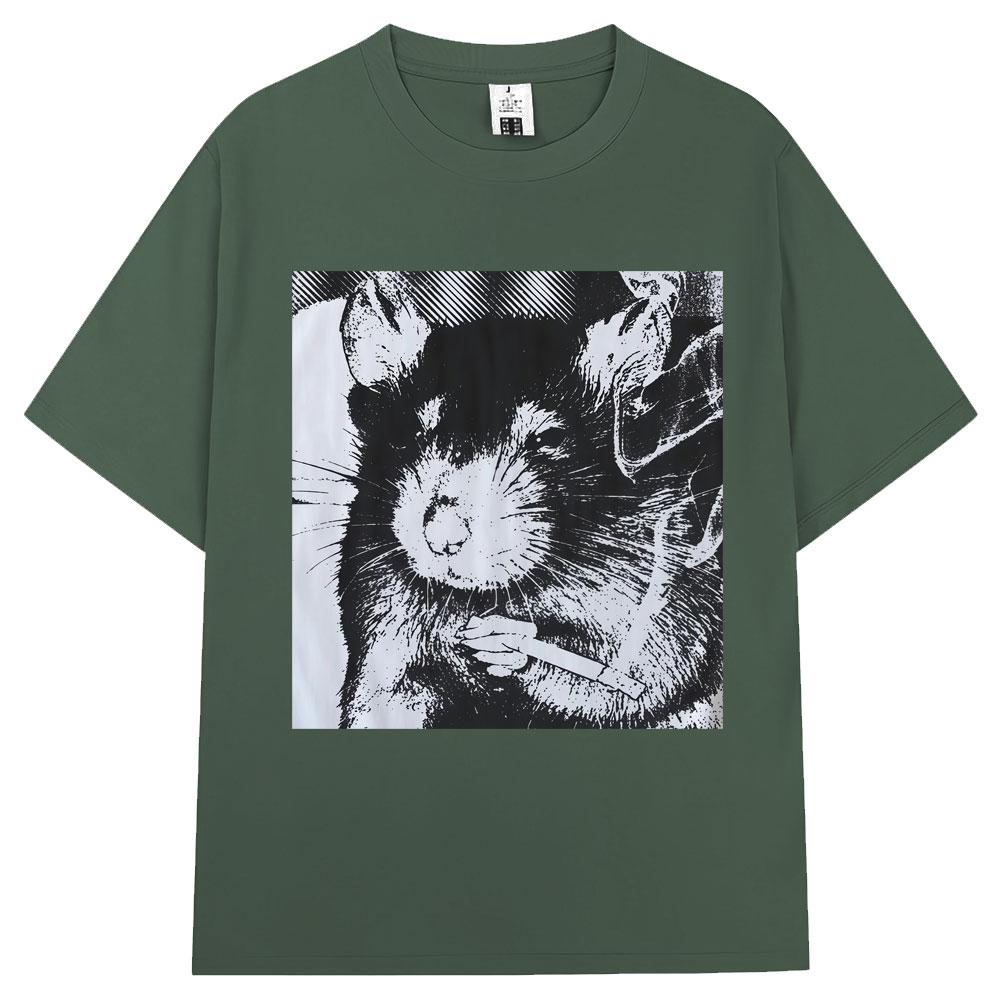 Funny Rat Smoking Cigarette Meme Graphic T Shirt Men Women Vintage Fashion Short Sleeve Oversized 100% Polyester Casual T-shirts