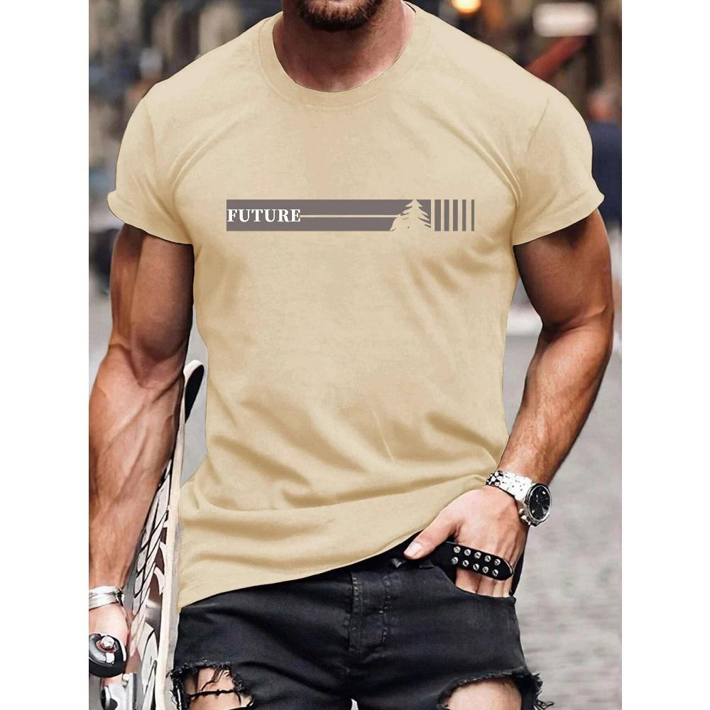 Men's Summer 100 Cotton Fashionable Casual Loose Plus Size Future Pattern Printed Sports Round Neck Short Sleeve T-shirt Top