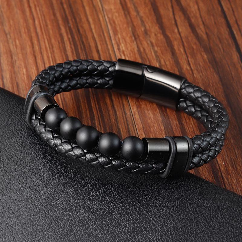 Natural Volcanic Stone Bead Bracelet Woven Leather Multi-layer Bracelet Magnetic Buckle Bracelet 2026