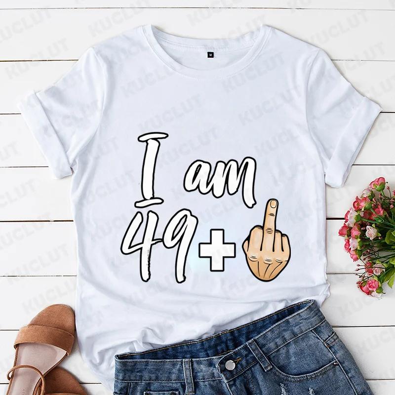 I Am 39/49 Plus Middle Finger Print Women T-shirts Short Sleeve Female Tshirts Middle Finger Graphic Grey Tee T Shirt Y2k Tops