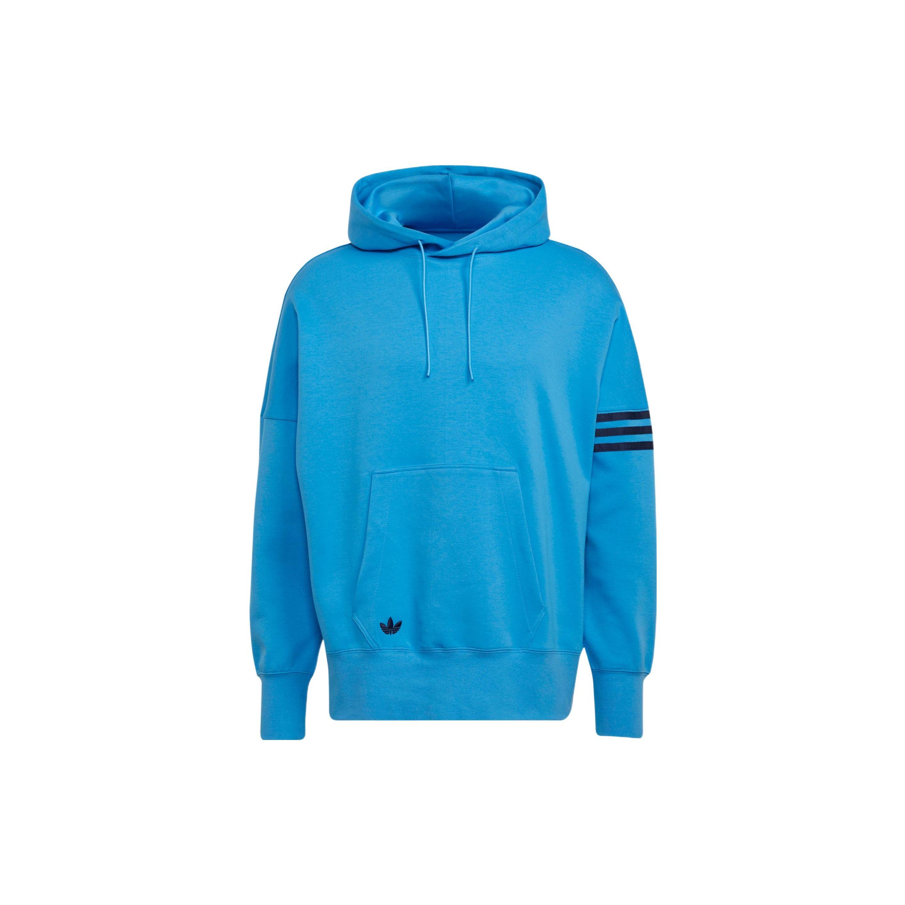 adidas Originals Men s Blue Solid Logo Drawstring Hooded Pullover Sweatshirt HM1872 XS
