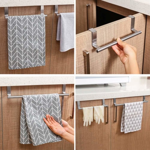 Sycy Stainless Steel Towel Bar, Over-the-Door, No Drilling Required, Towel Rack for Kitchen Sinks, Glove and Towel Storage, Cabinet-Mounted, Kitchen S