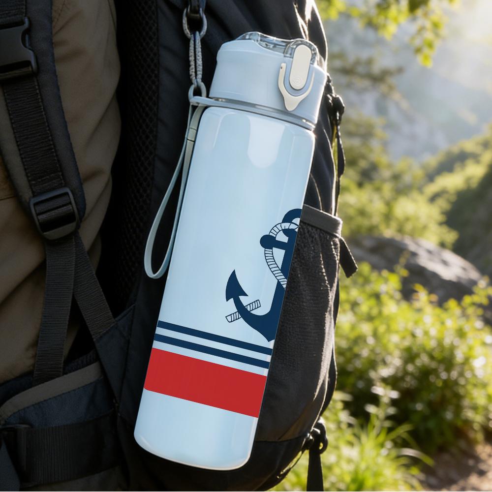 1PC Nautical Anchor Symbol Print 750ml Color Plastic Sports Water Bottle Leakproof Flip Straw Lid For Sports Office Home Use