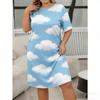 Europe and America Summer Fashion Print Women Short Sleeve Sleepwear Dresses Loose Fit Tee Nightwear Home Clothes Nightie Loungewear