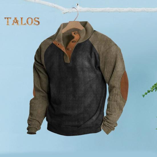 Spring Autumn Men Sweatshirt Colorblock Patchwork Retro Style Half-open Stand-up Collar Top Plus Size Loose Long Sleeves Top Daily Life Office