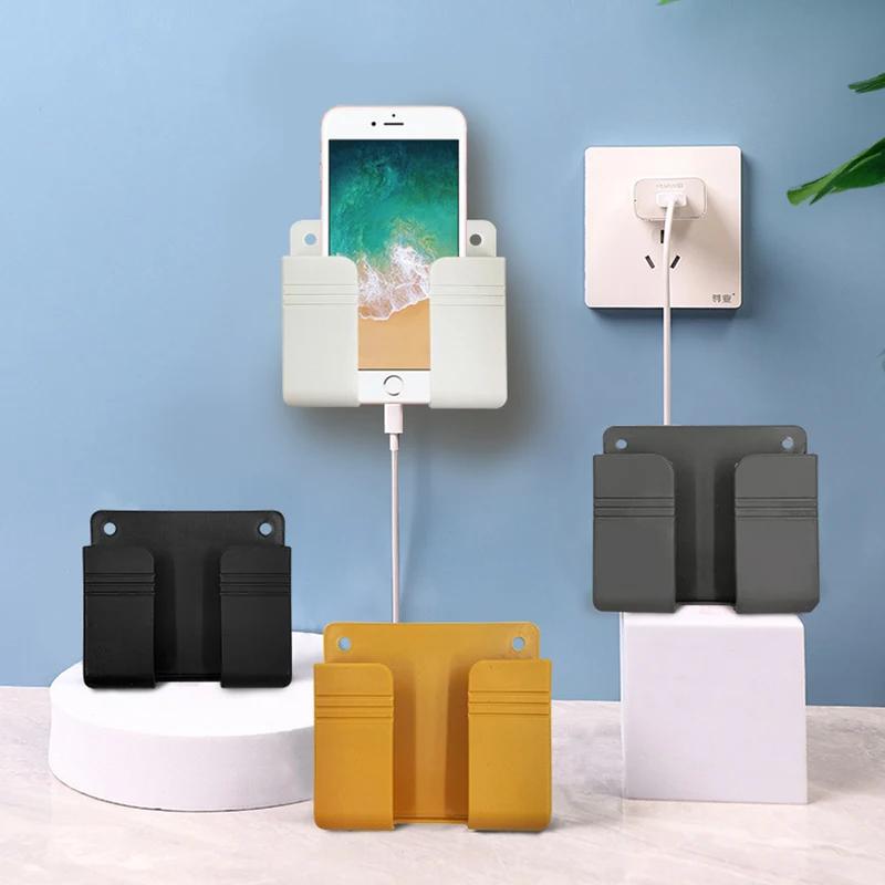 4/2/1pcs Wall Mounted Mobile Phone Holder Multifunction Holder Remote Control Storage Box Charger Hook Cable Charging Dock Stand