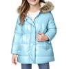 Girls' Solid Color Long Hooded With Faux  Trim - Winter Warm Coat