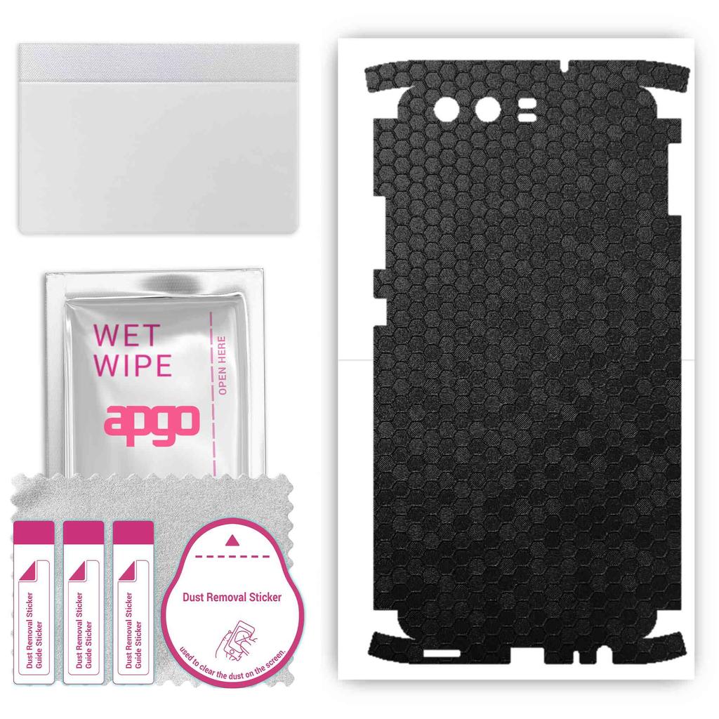 apgo Protective Skin Sticker for the Back+sides Compatible with Huawei P10, Full Wrap Film, Foil, Vinyl - Pattern Black Honeycomb