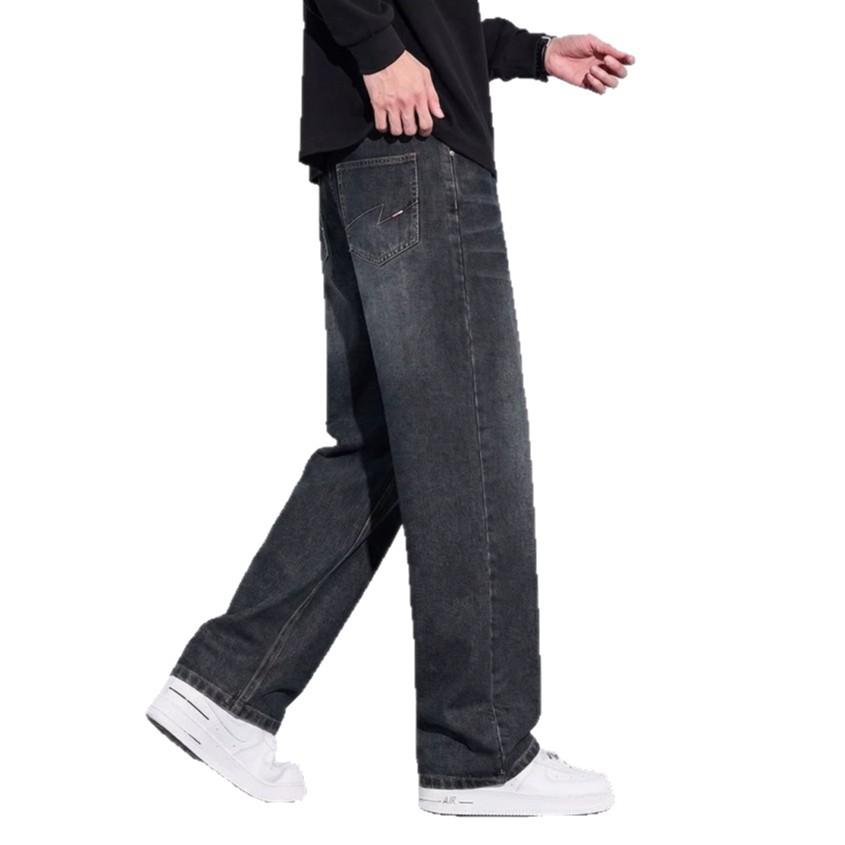 Autumn New Four-season European and American Large Size Blue-gray Loose Straight Jeans Men's Very Light Pants