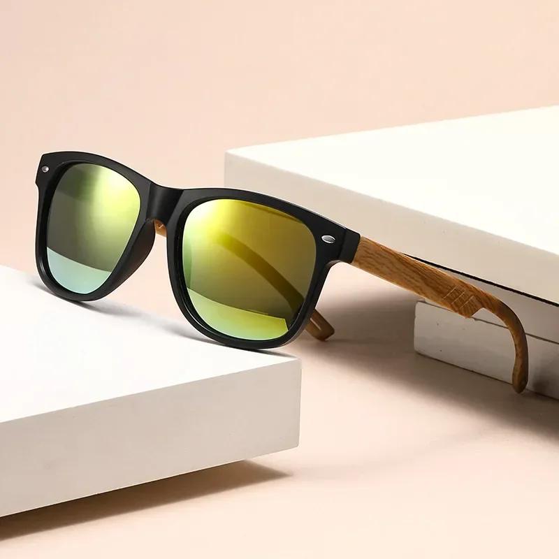 Retro Wood Grain Leg Sunglasses New Spring Foot Color Film Men's Glasses UV400 Shades Eyewear Outdoor Driving Cycling Goggles