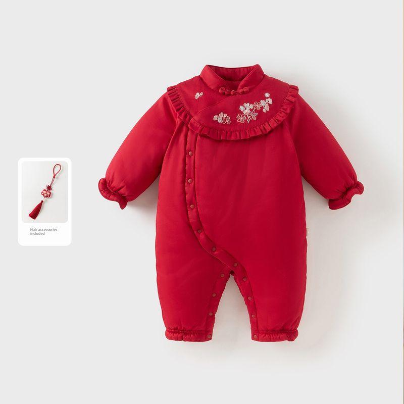 David Bella Newborn Cotton-Padded Romper 2026 Winter Baby Girl New Year Chinese Style Jumpsuit Red New Year Outfit Class a Red [Ready Stock] 66((Recommended Height 59-66cm))