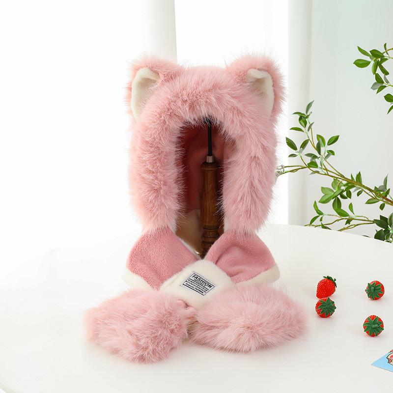 Plyšový medvěd Stylová zimní čepice a šála pro muže a ženy Měkké a designové Teplé