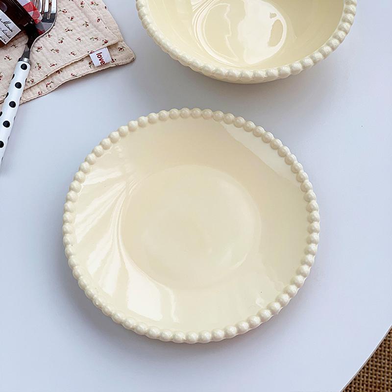 Dot Rim White Ceramic Plate Household 8 Inch Aesthetic Round Underglazed Colour Kitchen Tableware Korean Style Food Dessert Dish