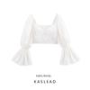 Kaslead New Women Clothes Western Style Fashion Simple Horn Long Sleeve Short Sexy Embroidered Top
