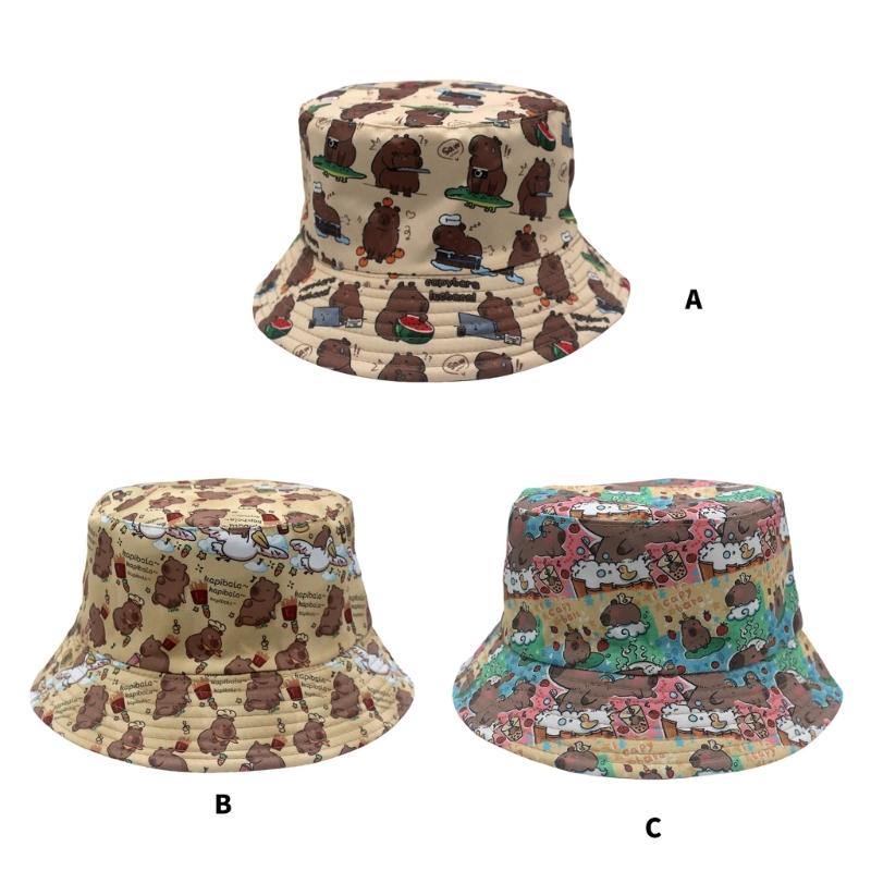 Capybara Print Bucket Hat Trendy Animal Lover Hat Outdoor Fisherman Hat for Outdoor Activity