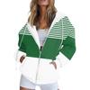 Women Fall Winter Hoodie Jacket Zipper Closure Loose Casual Striped Coat with Pockets Drawstring Hooded Long Sleeves Top