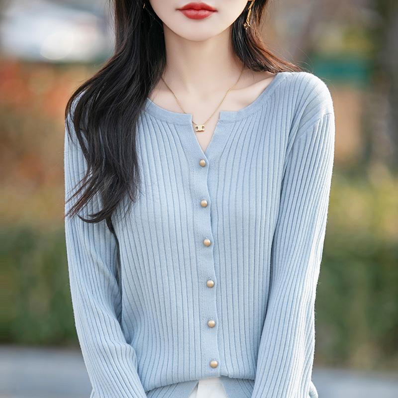 Women's Lightweight 50% Wool 50% Mulberry Silk Cardigan - 4-Season Versatile Knitwear for All-Year Comfort & Style