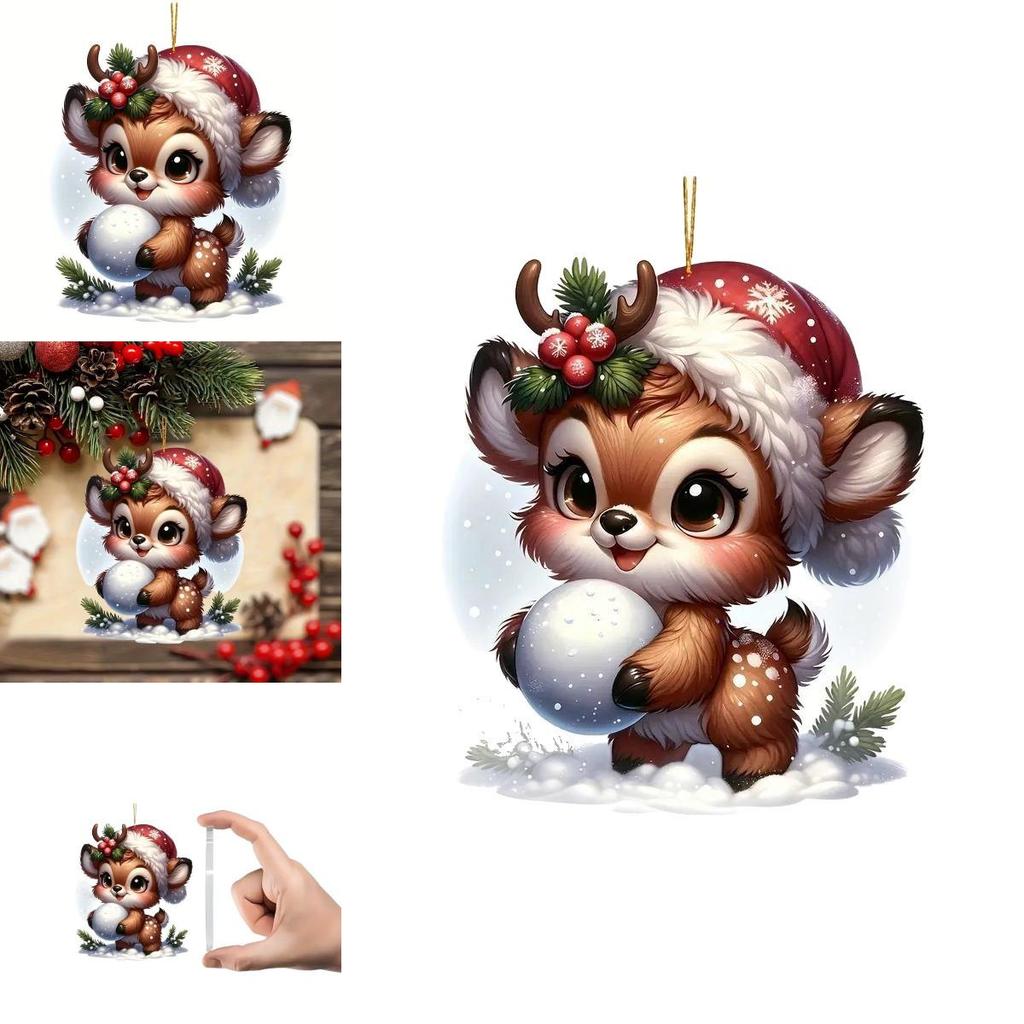 Christmas Reindeer Car Mirror Ornament With Acrylic Cartoon Design For Festive Decor