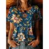 2026 Fashion Women's T Shirt Butterfly Flower Printed Casual T Shirt Vintage Women's Short Sleeve Clothing Large Size Tops