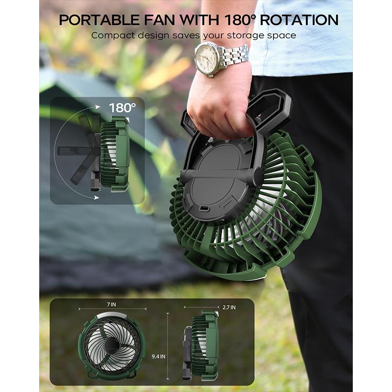 Portable Camping Fan 180° Rotation with Hanging Hook Desk Fan with LED Lantern Portable Tent Fan for Travel Camping Outdoor