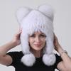 New Women Bomber Ears Hats Pompom Trapper Natural Fox Fur Knitted Earflap Russian Caps Outdoor Snow Hat