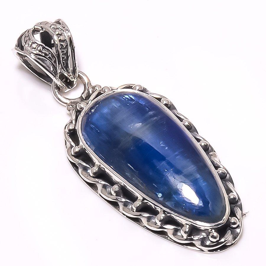Natural Kyanite Gemstone Handmade 925 Solid Sterling Silver Pendant 1.77" b3v72