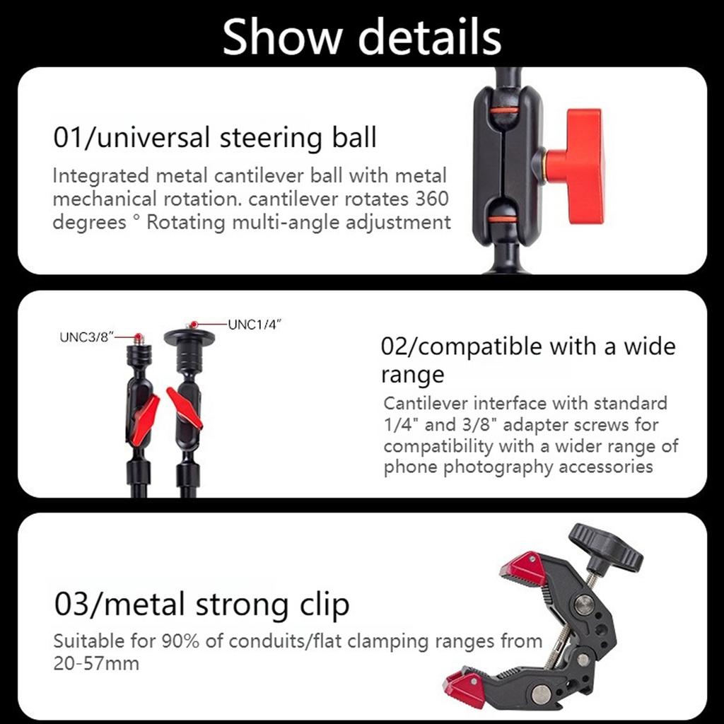 Flexible Arm Mount Articulating Arm Mount 360 Degree Ball Head Rotation Stand for DSLR Camera Live Streaming Studio