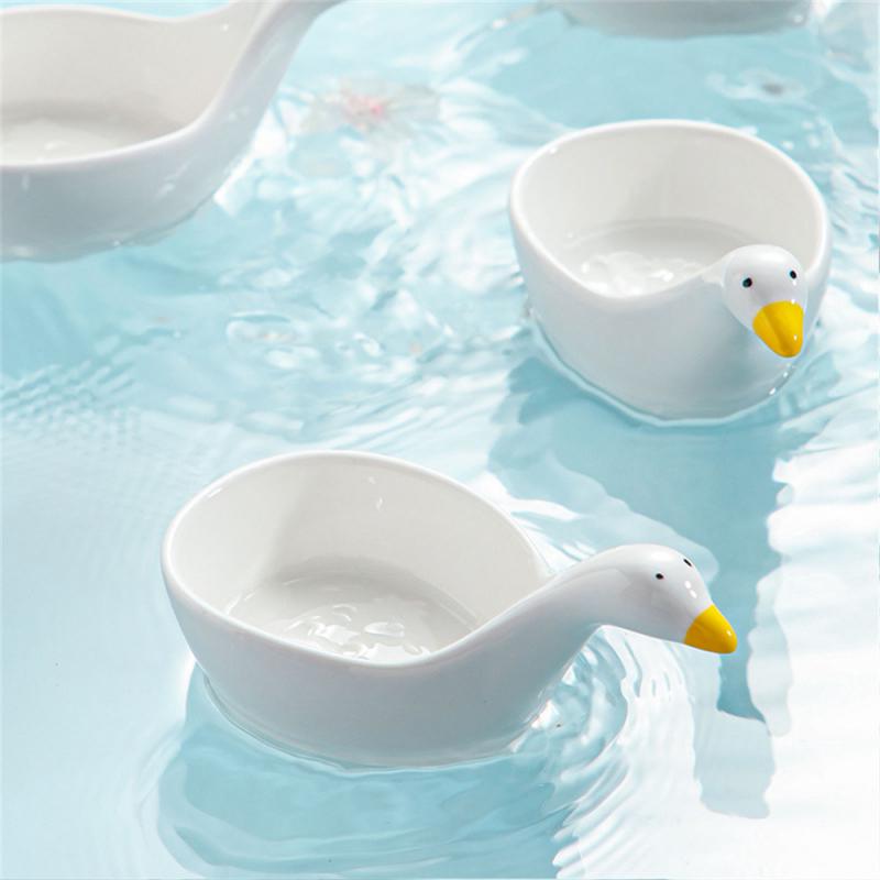 Student Dish Cartoon Household Flavor 11x5.5x5.5cm High Quality Household Tools Soy Sauce Dish Swan Embossed White Ceramic