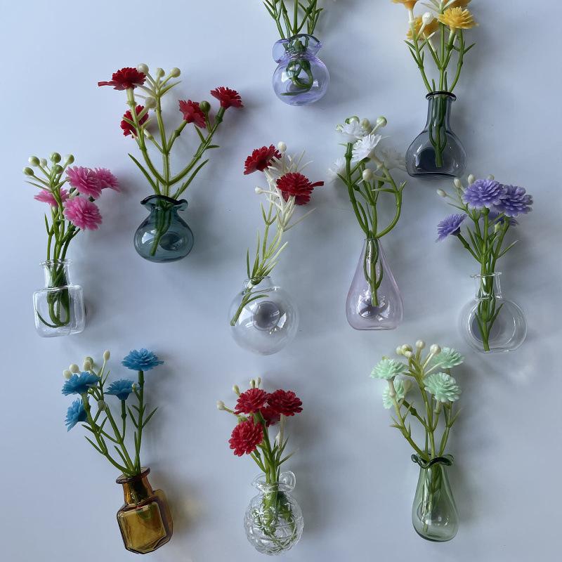 Magnetic Flower Vase Mini Glass Vases for Fridge Refrigerator Magnet Set Small Decorative Accessories