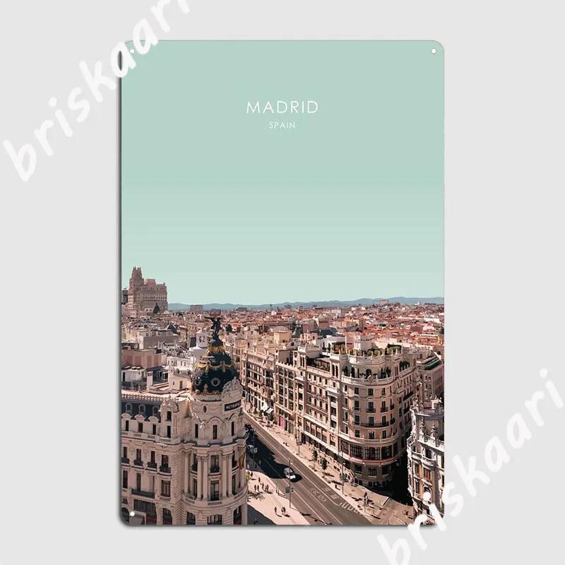 Madrid Travel Illustration Metal Plaque Poster Wall Mural Wall Decor Classic Club Bar Tin Sign Poster 20X30CM