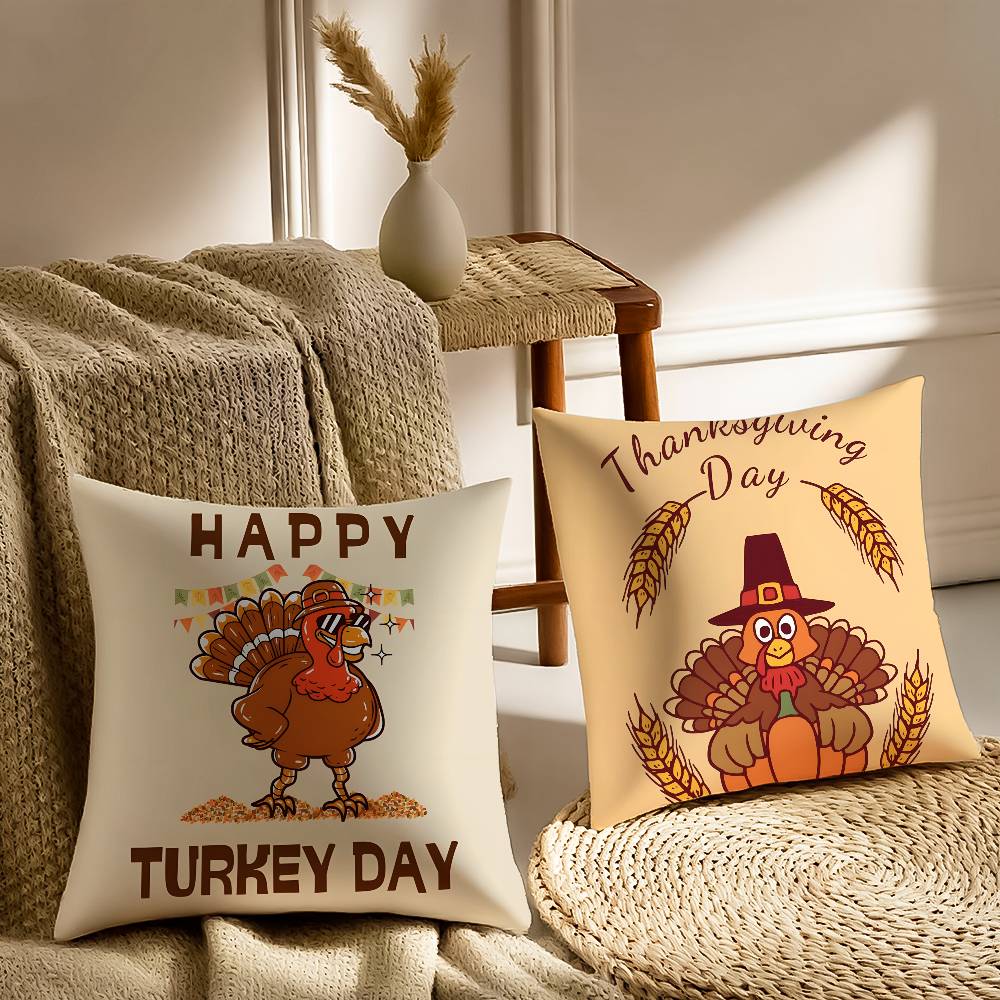 Cute Turkey Celebrate Thanksgiving Pillow Case Printed Brushed Fleece Pillow Baby Skin-Touch Eco-Friendly Dye-Sublimat