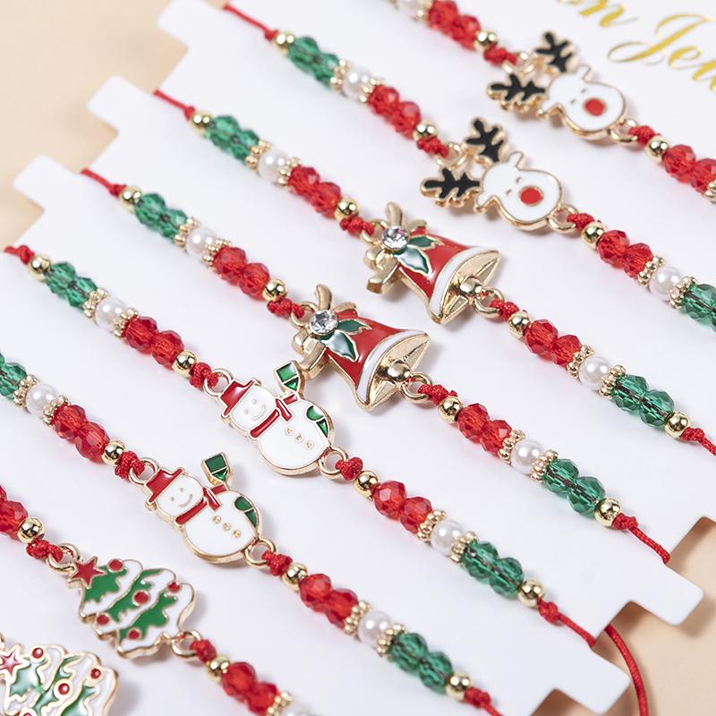 12PCS Christmas Charm Bracelet Set – Santa Claus, Snowman, Bells, Elk, Snowflake Adjustable Bracelets for Women – Perfect New Year Gift