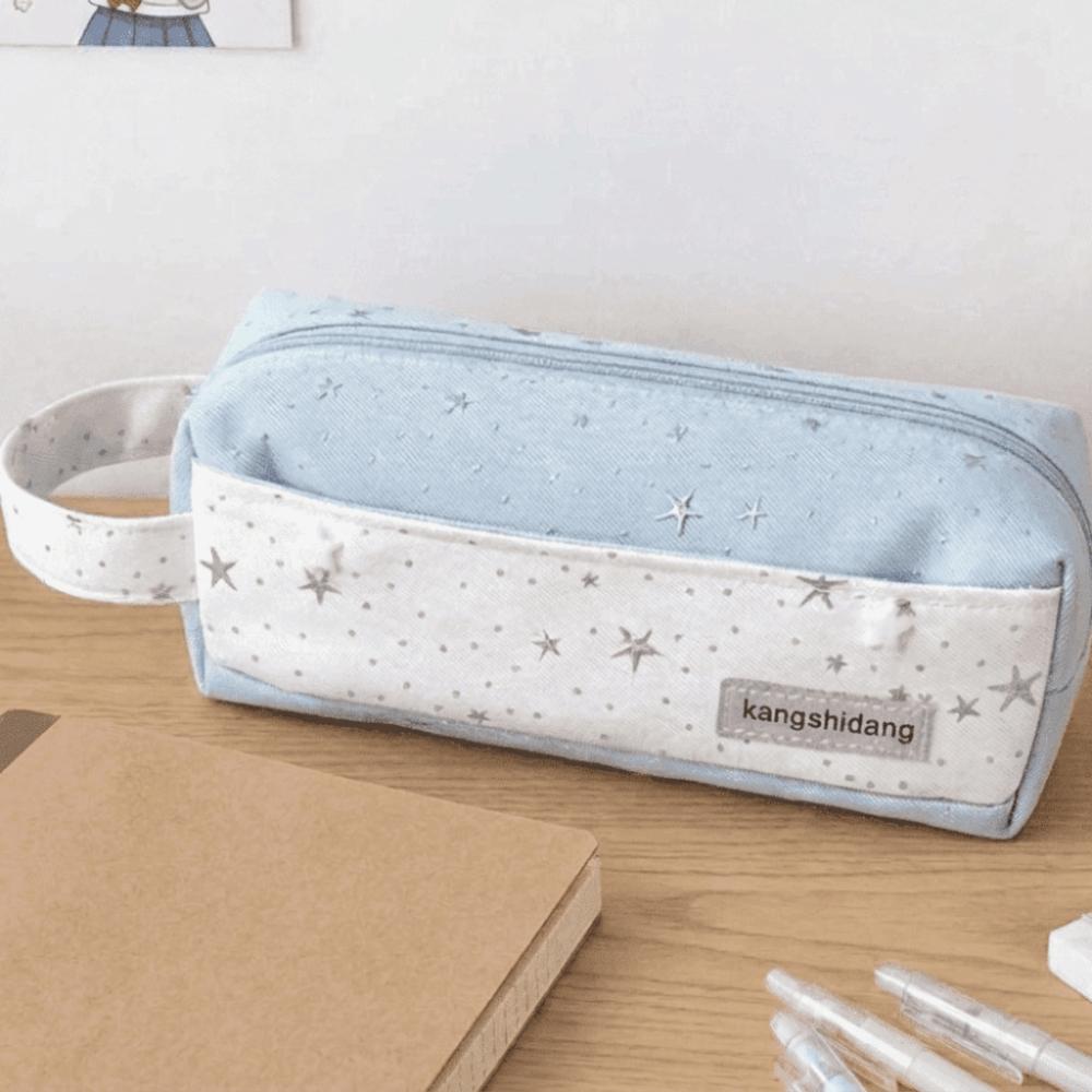 Star Print Stationery Storage Bag Canvas Pen Purse Y2K Polka Dot Pencil Bag  School