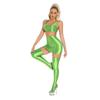 Womens Glossy Crop Top Skirt Set Sleeveless Racerback with Thigh High Stockings Partywear