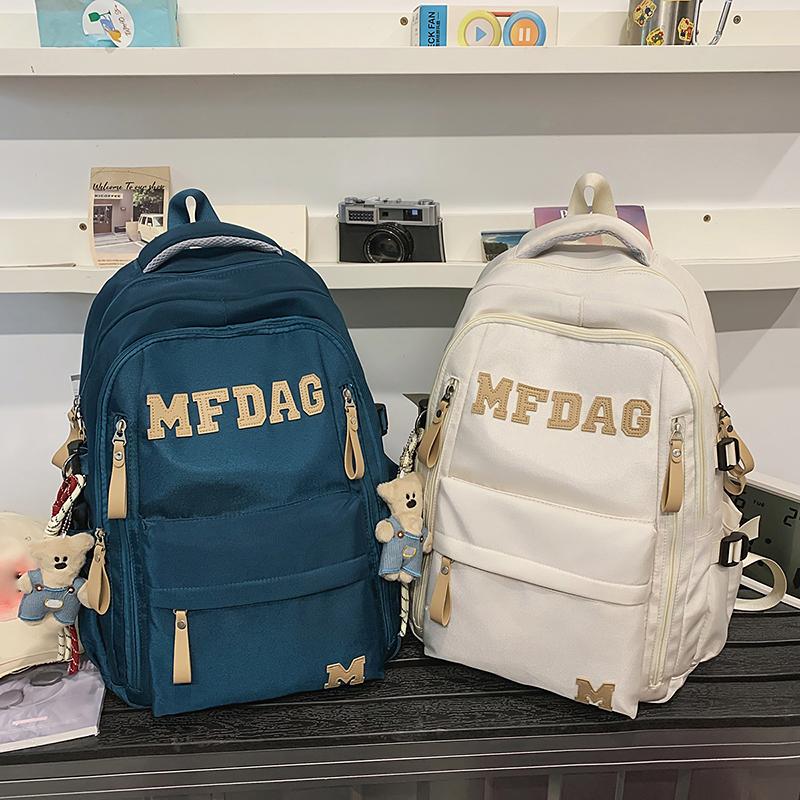 

Student s Large Capacity Schoolbag Women s Letter Backpack Men s Travel Backpack синій