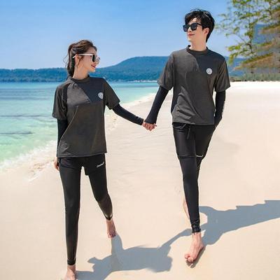 2 Piezas/Set Unisex Conjunto de Baño Mangas Largas Secado Rápido Falso Dos Piezas Parte Superior Holgada Alta Elasticidad Cintura Ajustable Pareja Surf