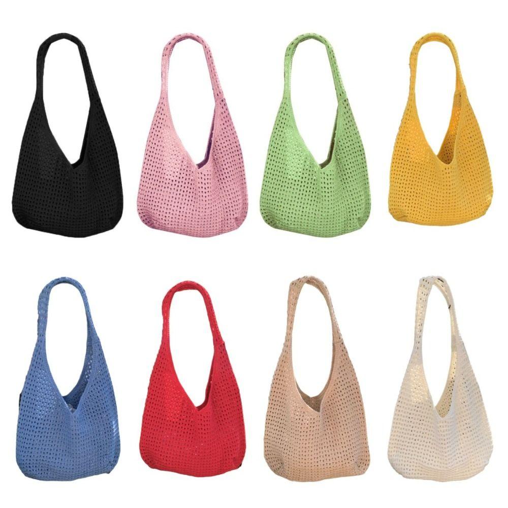 Large Capacity Crochet Mesh Tote Bag Bohemian Style Woven Handbag Knitted Shoulder Bag  Ladies