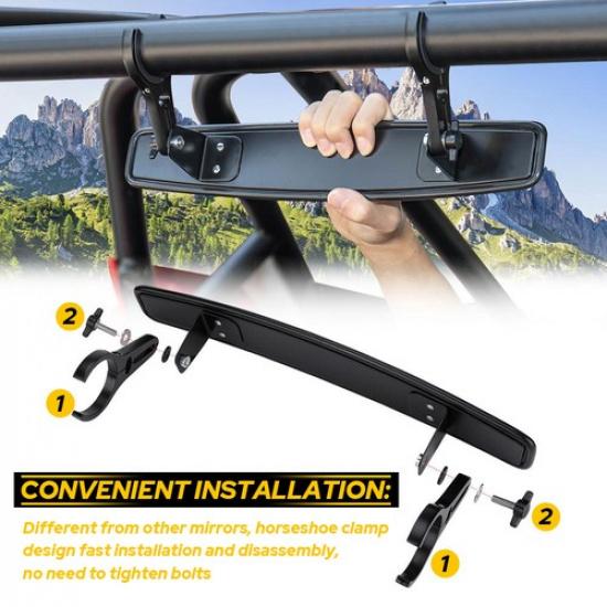 HD UTV Rear View Mirror Center Set 1.75" 2" - Adjustable Fit Polaris RZR Mirrors