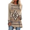Round Neck 3D Ethnic Style Printed Top Fashionable Casual Long Sleeved Women's T-shirts