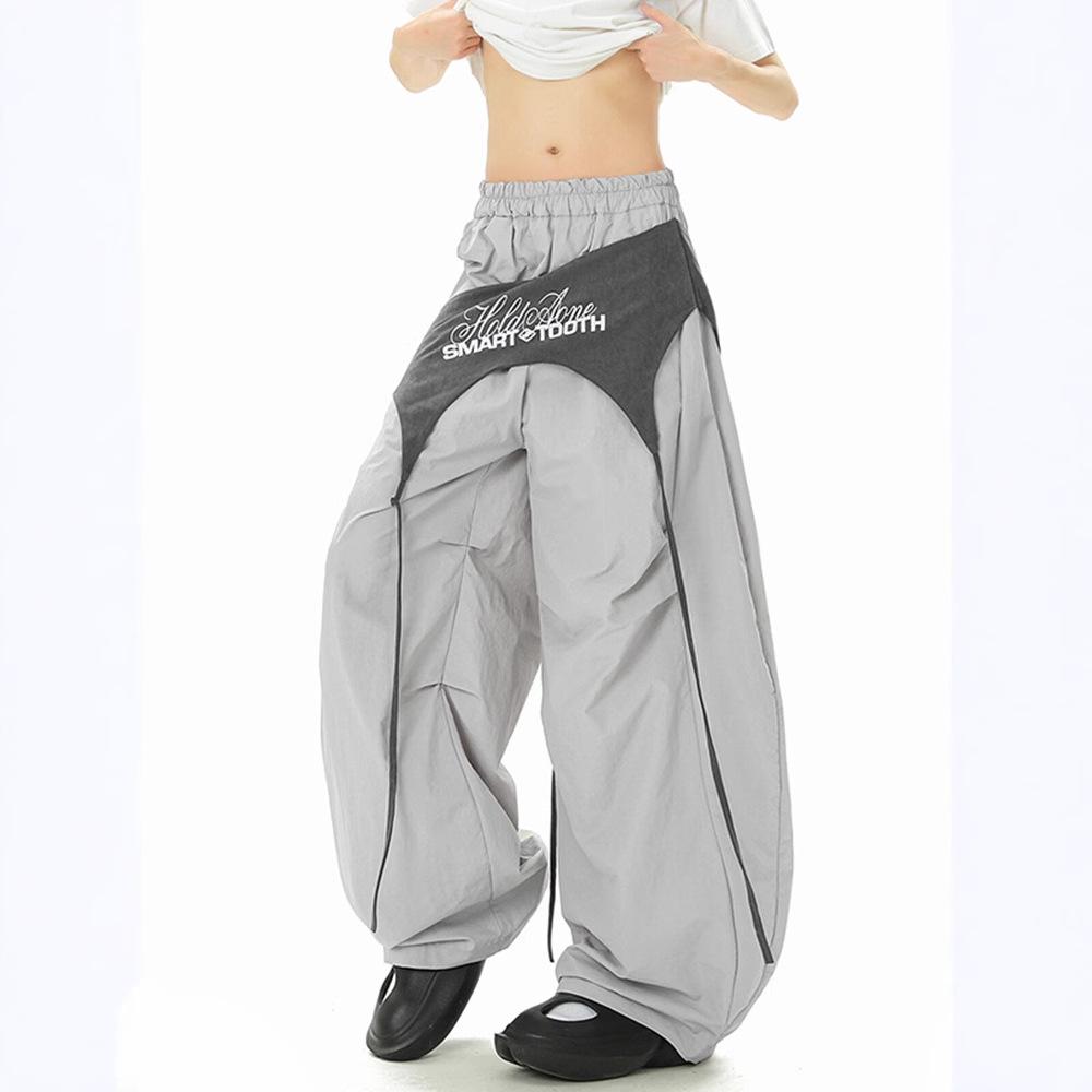 2025 Farbblock Schnelltrocknende Damen Hip Hop Fallschirmhose mit Kordelzug