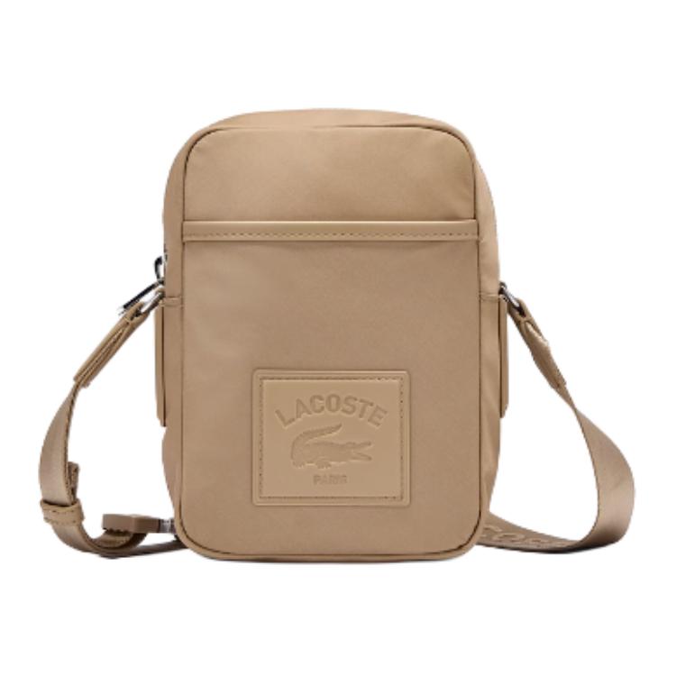 Lacoste Letter Logo Zipper Closure Mixed Material Crossbody Bag Medium Men bags Brown NH5073IX Brown