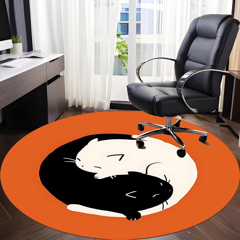1pc Yin Yang Cats Office Round Area Rug, Indoor Mat Suitable ForOffice, Under Office Chairs Bedroom Living Room Home Decor, Room Deco 107