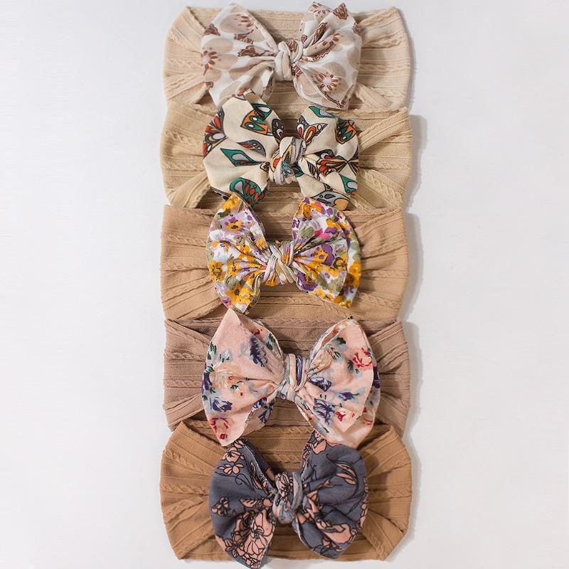 New Jacquard Bow Five-Color Coffee Headband, Children's Soft Elastic Headgear, Baby Headband