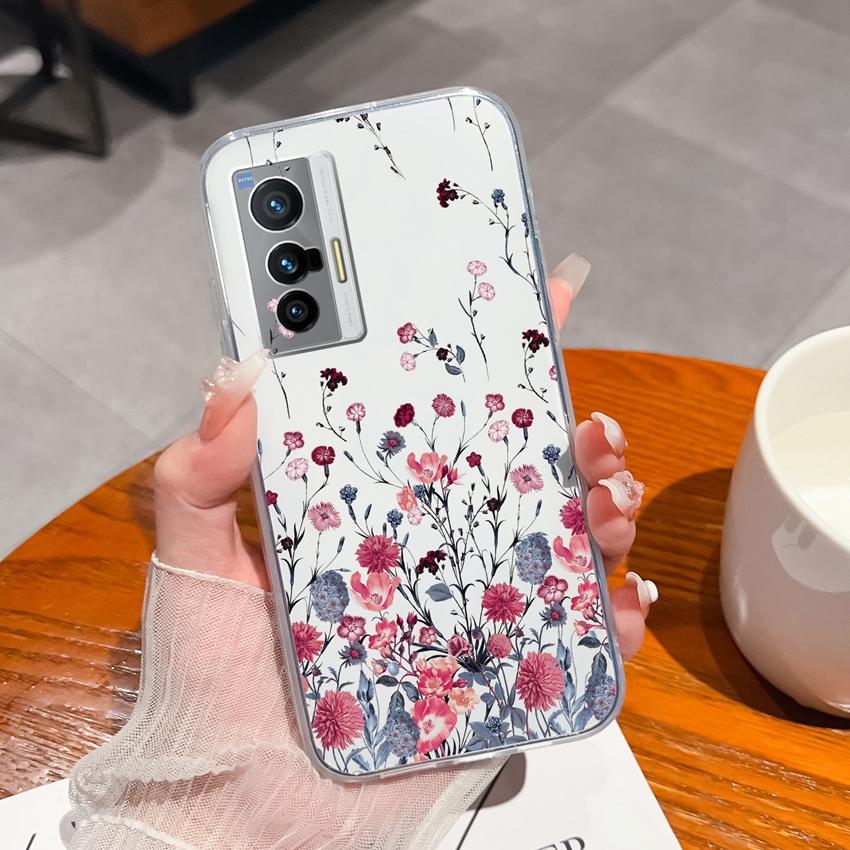 Чехол для мобильного телефона для Vivo X70 X80 Pro Plus X200S X27 X21 X60 Красивый цветочный узор Прозрачный ТПУ Улучшенная противоскользящая защитная оболочка для Vivo Чехол