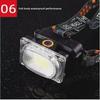 Rechargeable LED Headlamp with 18650 Battery, COB Floodlight, and Red/Green Warning Flash.