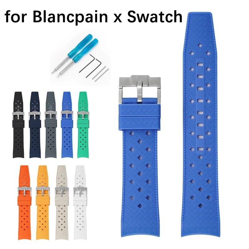 

Жидкий силиконовый ремешок для Blancpain x Swatch с изогнутым концом, пряжка из нержавеющей стали, 22 мм, для мужчин и женщин, дышащее отверстие, сменный ремешок для часов