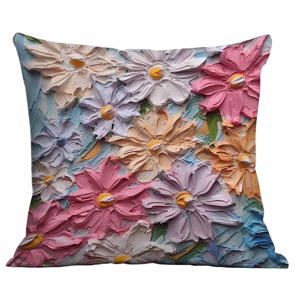 New Oil Painting Style Flower Pillowcase Home Furnishing SF Express Cushion Pillowcase Decoration